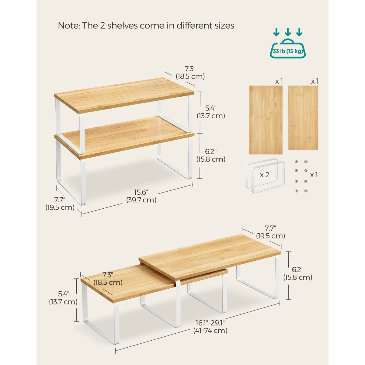 Stackable Cabinet Organizer Shelf (Set of 2)